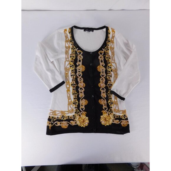 Boston Proper Tops - Boston Proper Button-Up Womens S White Black Gold Chain Print 3/4 Sleeve
